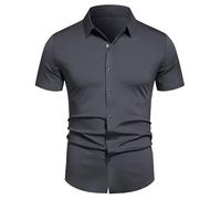 Men Short Sleeve Regular Fit Classic All-Match Tops Business Work Casual Button Placket Shirt Lightweight Fashion Lapels Shirts I-Grey L