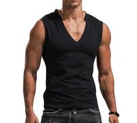 Men T-Shirt Casual Fashion Men Solid Color Tops Unique V-Neck Men Trend Short Sleeve Youth Personality Men All-Match Sports Shirt A-Black M