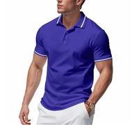 Men T-Shirt Lightweight Fashion Casual Short Sleeve Golf Classic Trend Poloshirt Regular Fit Comfortable Breathable Sportshirt E-Royal Blue XL