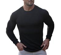 Men T-Shirt Men Slim Fit Comfortable Longsleeve T-Shirt Men Youth Fashion Urban Longsleeve Tops Men Casual All-Match Solid Color Basic T-Shirt I-Black XXL