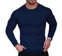 Men T-Shirt Men Slim Fit Comfortable Longsleeve T-Shirt Men Youth Fashion Urban Longsleeve Tops Men Casual All-Match Solid Color Basic T-Shirt G-Navy XXL
