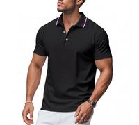 Men T-Shirt Regular Fit Comfortable Breathable Poloshirt Lightweight Fashion Casual Short Sleeve Golf Classic Trend Sportshirt P-Black 3XL