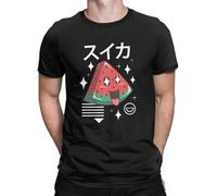 Men T-Shirts Kawaii Watermelon Fashion tee Shirt 100% Cotton Cute Food Japanese T Shirts Crewneck Clothes Graphic Designer Black
