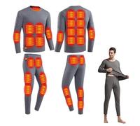 Men Thermal Underwear Set USB Electric Heating Heated Trousers and, Washable r Thermal Clothes 28 Heating Zones,Grey,3XL