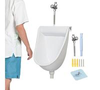 Men Urinal - Wall Mounted Manual Flush Toilet, Heavy Duty 1600g PP Basin, Integrated Drainage Tubing Gear | Portable Hygiene Station For Dormitory Residential Bathroom Outdoor Yard Plumbing Item