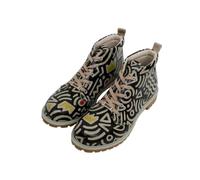 Men Vegan Leather Black Ankle Boots - Abstract Outline Black Design