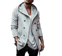 Men Windbreaker Spring Autumn Oversized Men Hoodie Solid Color With Pockets Men Transition Jacket Double-Breasted Casual Men Long Sleeve Jacket A-Light Grey XL