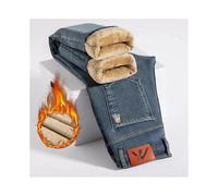 Men Winter Warm Clothing Winter Fleecy Thickened Warm Jeans Vintage Brand Classic Retro Youth Fashion Men Fit Straight