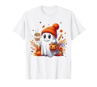 Men Women Autumn Cute Ghost Drinking Coffee Halloween Spooky Camiseta