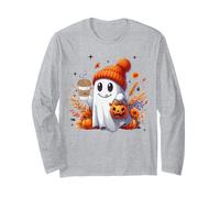 Men Women Autumn Cute Ghost Drinking Coffee Halloween Spooky Manga Larga