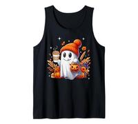 Men Women Autumn Cute Ghost Drinking Coffee Spooky Halloween Camiseta sin Mangas