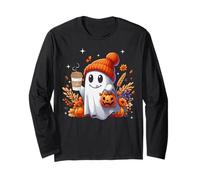 Men Women Autumn Cute Ghost Drinking Coffee Spooky Halloween Manga Larga