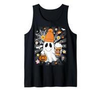 Men Women Autumn Cute Spooky Ghost Drinking Coffee Halloween Camiseta sin Mangas
