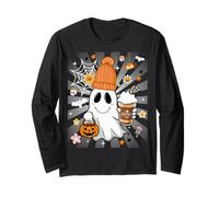 Men Women Autumn Cute Spooky Ghost Drinking Coffee Halloween Manga Larga