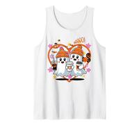 Men Women Autumn Spooky Halloween Cute Ghost Drinking Coffee Camiseta sin Mangas