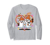Men Women Autumn Spooky Halloween Cute Ghost Drinking Coffee Manga Larga