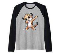 Men Women Kids Cool Cheetah Dabbing Animals Wildlife Parties Camiseta Manga Raglan