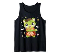 Men Women Kids Groovy Retro Pumpkin Cat Spooky Halloween Camiseta sin Mangas