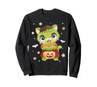 Men Women Kids Groovy Retro Pumpkin Cat Spooky Halloween Sudadera