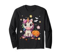 Men Women Kids Groovy Retro Pumpkin Unicorn Spooky Halloween Manga Larga