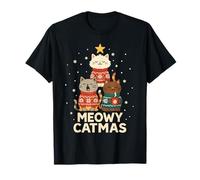 Men Women Kids Meowy Catmas Funny Christmas Cats Cat Lovers Camiseta