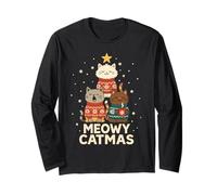 Men Women Kids Meowy Catmas Funny Christmas Cats Cat Lovers Manga Larga