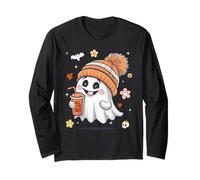 Men Women Kids Spooky Halloween Cute Ghost Drinking Coffee Manga Larga