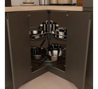 Menage Confort Kit de 2 bandejas giratorias 270º de Rejilla para Mueble de Cocina esquinero, Diámetro 700mm / Alto 630-730mm Acero Antracita