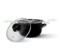 MENASTYL 3645579 - Freidora de 20 cm de acero esmaltado negro y borde cromado, incluye tapa y cesta, para deliciosas patatas fritas caseras