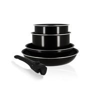Menastyl 6020437 - Juego de 5 piezas IRIS de aluminio negro inducción, 2 caserolas de 16/18 cm + 2 estufas de 22/26 cm + 1 mango extraíble