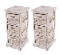 Mendler 2 x Cesta de estantería Cómoda con 3 cajones 58 x 25 x 28 cm, de Shabby Look, Vintage ~ Color Blanco