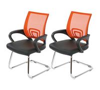 Mendler 2 x Silla de Conferencia Ancona, Piel sintética, Silla ~ Naranja | Silla de visitante de piel sintética, certificado MVG