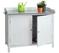 Mendler Armario con superficie de trabajo de exterior jardinería herramientas HWC-L69 madera 86x99x56cm - blanco