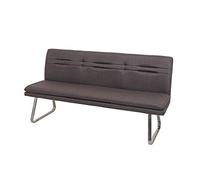 Mendler Banco de comedor HWC-H70, banco tapizado, respaldo de tela/textil de acero inoxidable cepillado, color gris-marrón, 180 cm