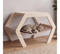 Mendler Cama para gatos HWC-Q60, Plataforma Mascota Muebles de Gatos Bandeja Madera FSC® 41 x 59 x 39 cm - Natural, Hamaca Beige