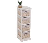 Mendler Cesta de estantería - Cómoda con 4 cajones 74 x 25 x 28 cm, de Shabby Look, Vintage ~ Color Blanco