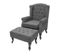 Mendler Chesterfield - Sillón de relax (tejido impermeable, con otomana), color gris oscuro
