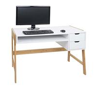 Mendler Escritorio HWC-K12, mesa de oficina, mesa de ordenador, mesa de trabajo, cajón, bambú, 76 x 115 x 58 cm, color blanco