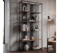 Mendler Estantería HWC-P12, armario alto para libros, metal industrial, melamina, certificado MVG, 180 x 80 x 31 cm, color negro, marrón