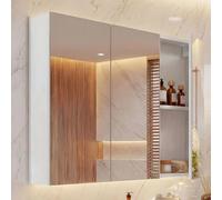 Mendler HWC-B19b - Armario con espejo (6 estantes, certificado FSC®, 70 x 80 x 16 cm), color blanco