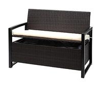 Mendler HWC-F39 - Sofá contenedor de 2 plazas para exteriores, polirratán, color marrón, cojines marfil