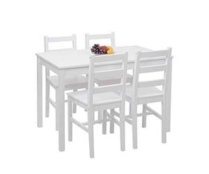 Mendler HWC-F77 - Juego de comedor (madera, 110 cm), color blanco