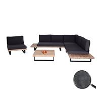 Mendler HWC-H54 - Juego de muebles de jardín con sillón para sofá, poli acacia, madera de aluminio FSC, color marrón claro, acolchado gris oscuro