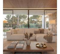 Mendler HWC-P20AM - Juego de muebles para sofá (tela), color blanco | Sofá de 3 plazas, sofá lounge (370 g/m²), superficie de descanso a la derecha