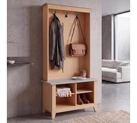 Mendler HWC-P28 - Perchero de pie (3 ganchos, 4 compartimentos, melamina, 170 x 76 x 39 cm), color blanco