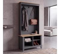 Mendler HWC-P28 - Perchero de pie (3 ganchos, 4 compartimentos, melamina, 170 x 76 x 39 cm), color gris oscuro