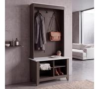 Mendler HWC-P28 - Perchero de pie (3 ganchos, 4 compartimentos, melamina, 170 x 76 x 39 cm), diseño de nogal, color beige