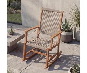 Mendler HWC-P73 Mecedora, Madera de Acacia y Trenzado De Cuerda - Beige | Jardín, exterior, mecedora, sillón, tumbona mecedora
