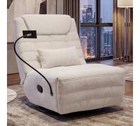 Mendler HWC-P92 - Sillón de relax para TV, giratorio, función inclinable, soporte para teléfono móvil, tela chenilla (260 g/m²), color crema y blanco