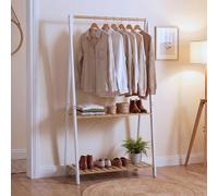 Mendler HWC-Q32 - Perchero de pie (bambú, 2 estantes, 130 x 70 x 44 cm), color blanco natural